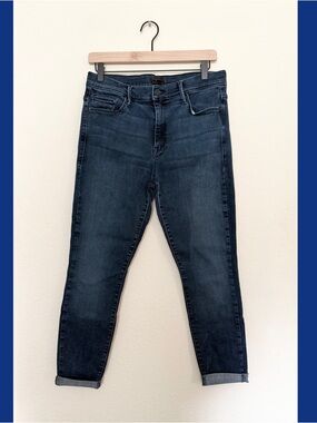 👖mother looker ankle fray dark wash jeans